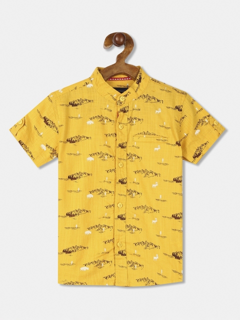 

Cherokee Boys Mustard Regular Fit Printed Casual Shirt