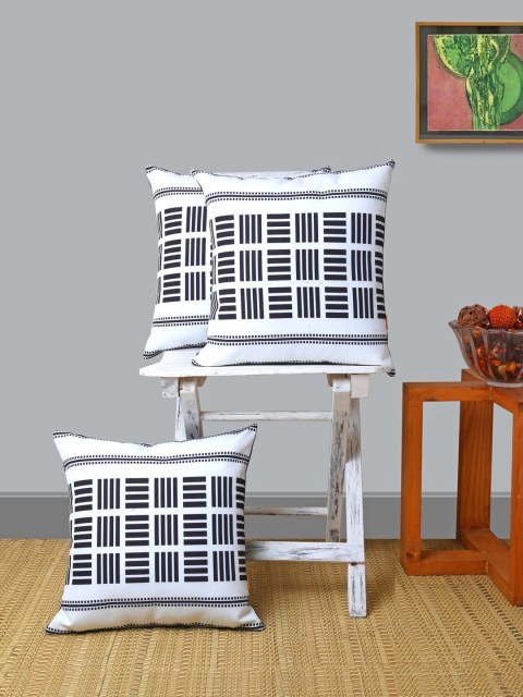 

ANS Black & White Set of 3 Geometric Square Cushion Covers