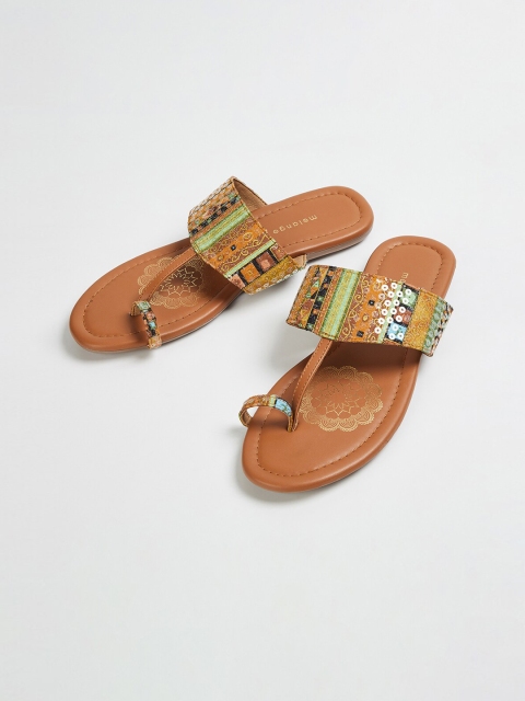 

Melange by Lifestyle Women Tan Woven Design PU One Toe Flats