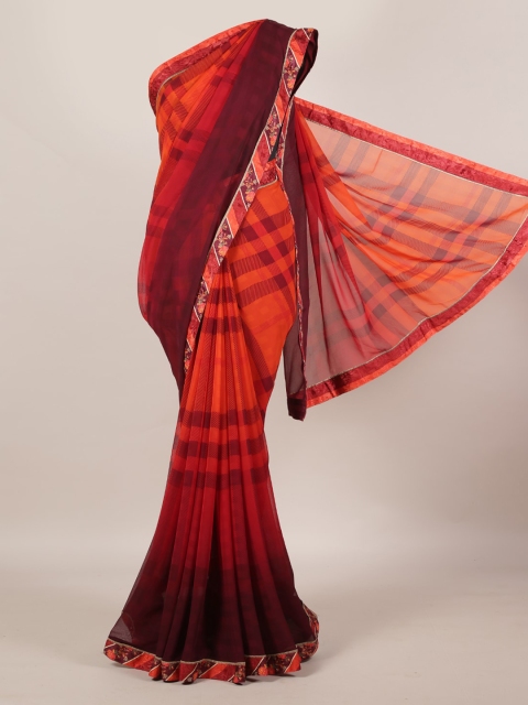 

Pothys Orange Striped Poly Georgette Saree