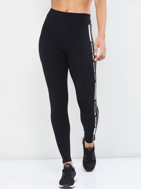 

Max Women Black & White Solid Sport Tights