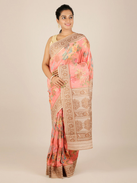 

Pothys Peach-Coloured Woven Design Jute Silk Saree