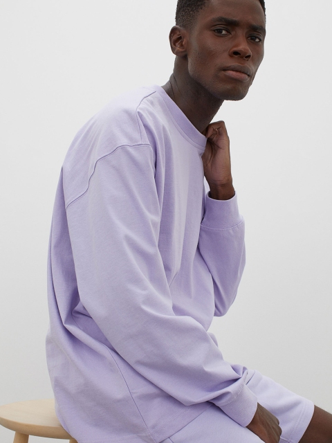 

H&M Men Lavender Long-sleeved cotton T-shirt