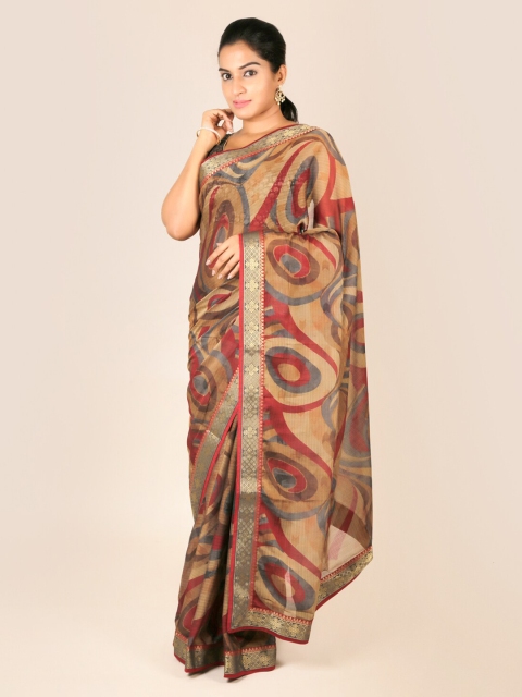 

Pothys Brown Printed Poly Georgette Saree