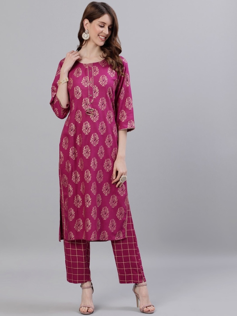

Ishin Women Burgundy Printed Kurta with Trousers