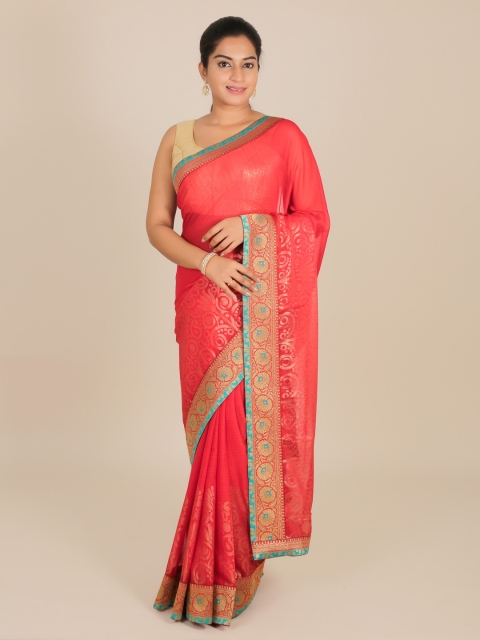 

Pothys Red Woven Design Poly Georgette Saree