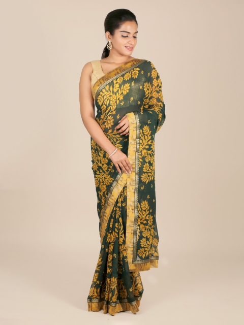 

Pothys Green & Yellow Poly Georgette Floral Printed Saree