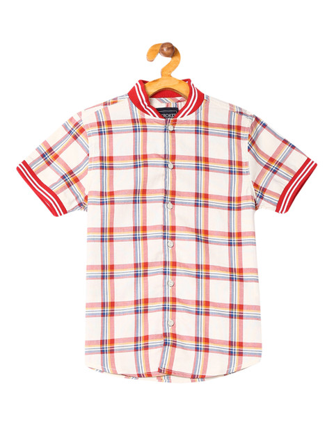 

Cherokee Boys Off-White & Red Regular Fit Checked Casual Shirt