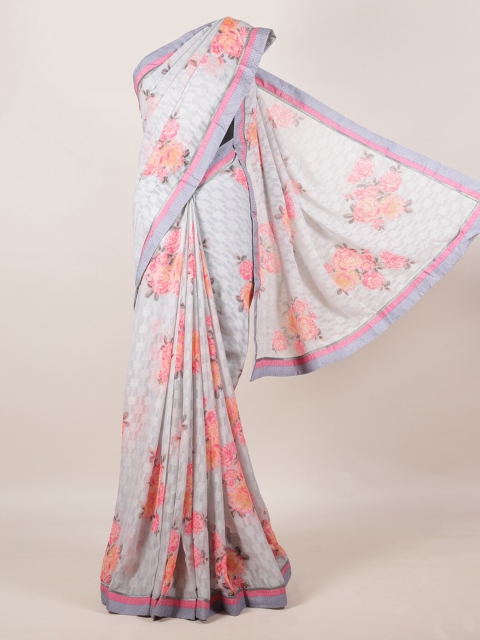 

Pothys Grey & Coral Poly Georgette Printed Saree