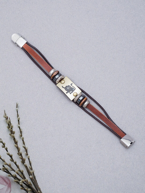 

Golden Peacock Women Brown & Black Leather Multistrand Bracelet