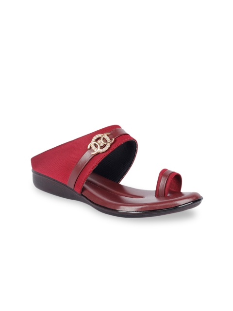 

ZAPATOZ Women Red Embellished Open Toe Flats