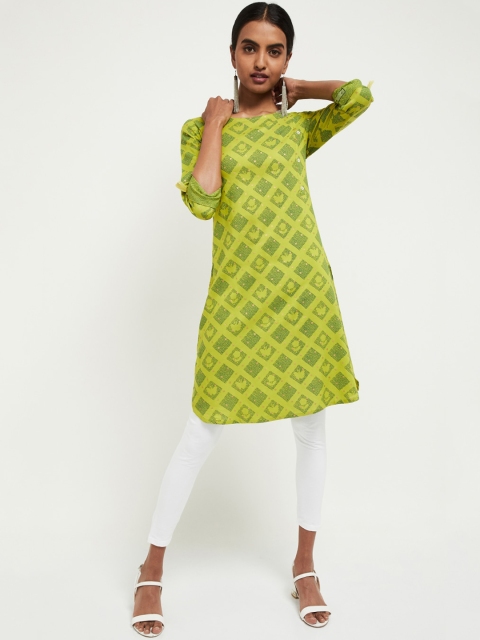 

max Women Lime Green Printed Straight Kurta
