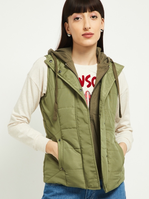 

max Women Green Solid Padded Jacket