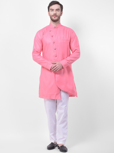 

SG LEMAN Men Pink Solid Kurta with Trousers