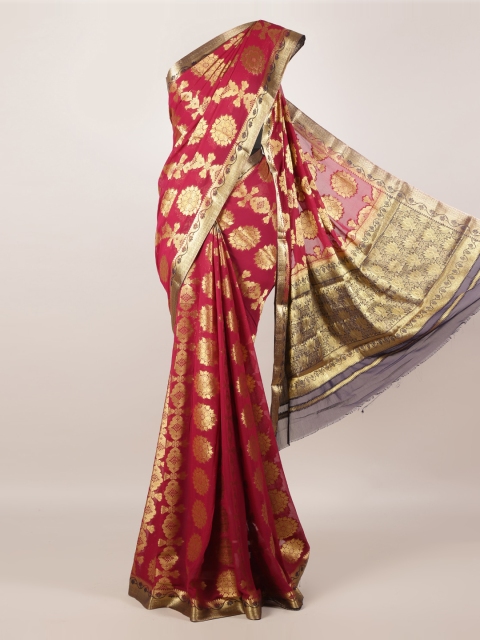 

Pothys Maroon Printed Poly Georgette Saree