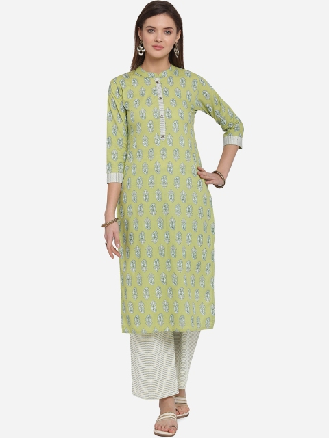 Mirchi Fashion Women Green & Off-White Printed Kurta with Palazzos