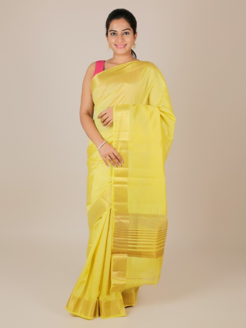 

Pothys Yellow Solid Jute Silk Saree