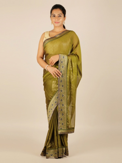 

Pothys Green Printed Poly Georgette Saree