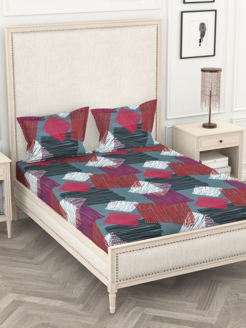 

BIANCA Grey & Red Abstract 210 TC Polyester 1 King Bedsheet with 2 Pillow Covers