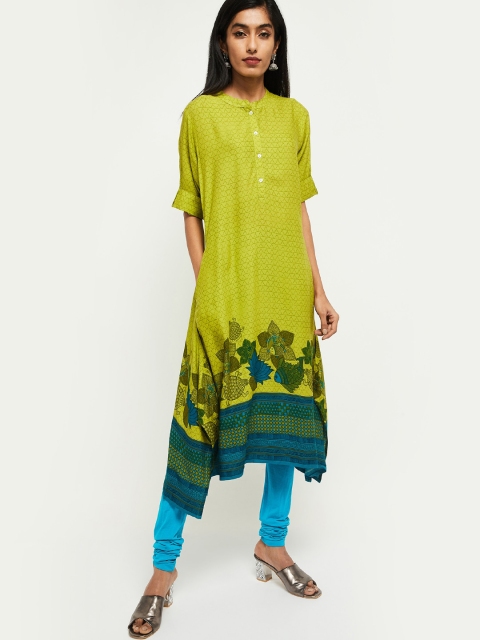

max Women Green Printed Printed A-Line Kurta, Lime green