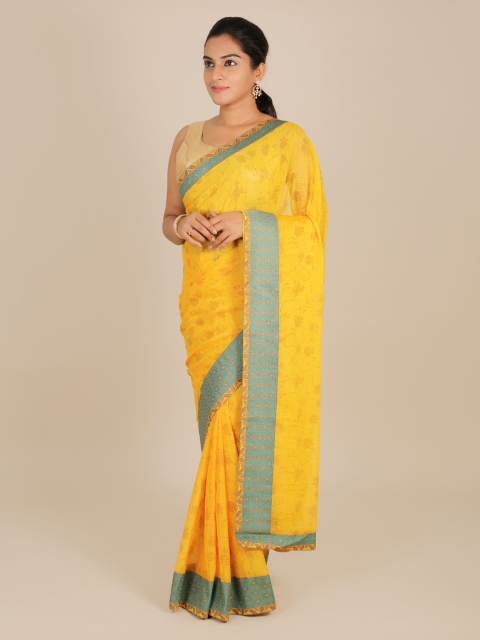 

Pothys Yellow Printed Poly Georgette Saree