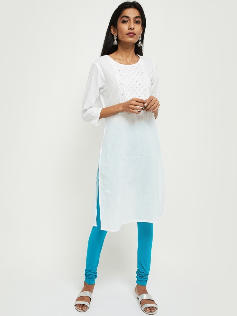 

max Women White Yoke Design Straight Kurta