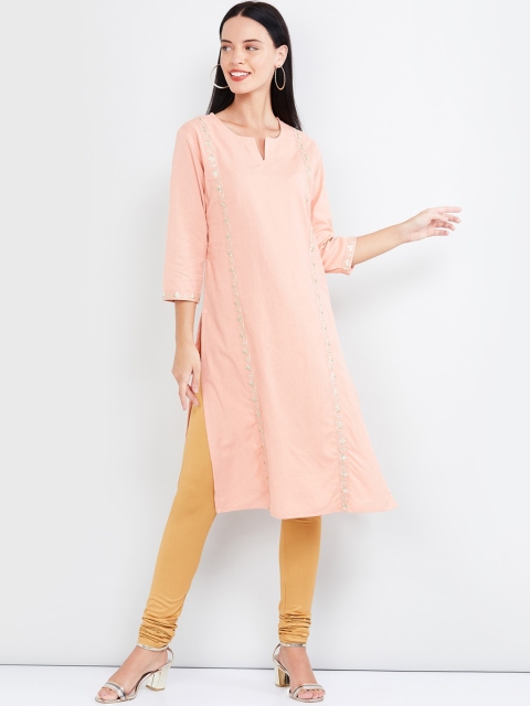 

max Women Pink Solid Straight Kurta