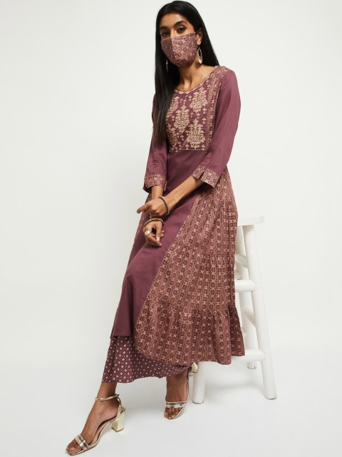 

max Women Mauve Printed A-Line Kurta