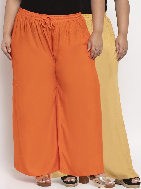 

TAG 7 PLUS Women Pack Of 2 Solid Straight Palazzos, Orange