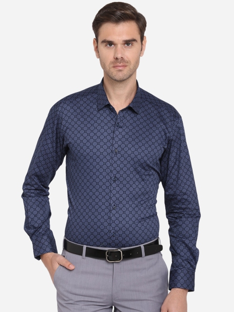 

JB STUDIO Men Navy Blue Slim Fit Printed Cotton Formal Shirt