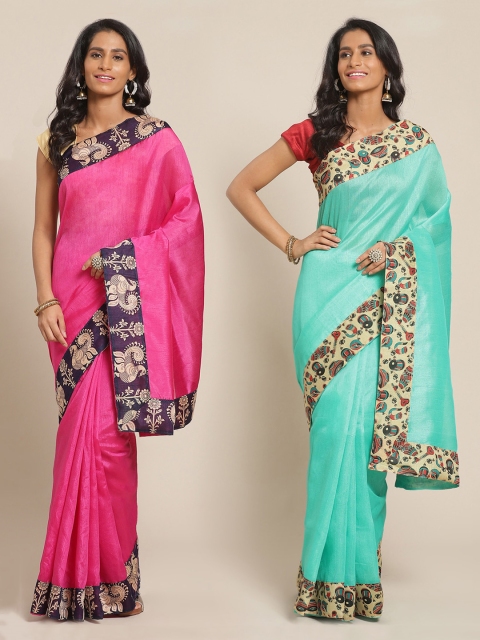 

Florence Set of 2 Pink Sea Green Solid Silk Blend Saree