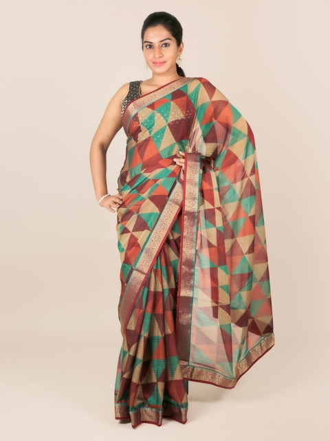 

Pothys Multicoloured Printed Poly Georgette Saree with Zari Border, Multi