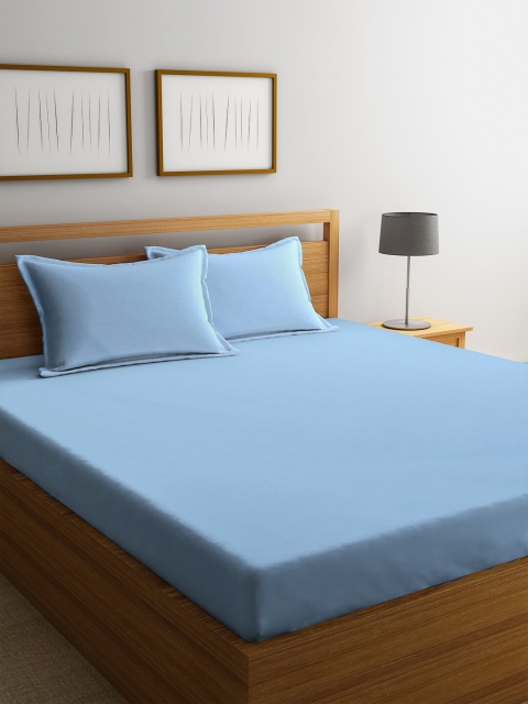 

Trident Blue Solid 144 TC Cotton 1 Queen Bedsheet with 2 Pillow Covers