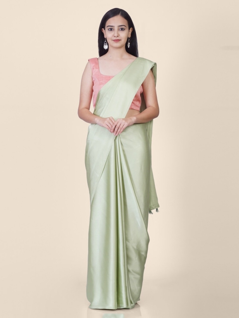 

Hastakala Sea Green Satin Solid Banarasi Saree