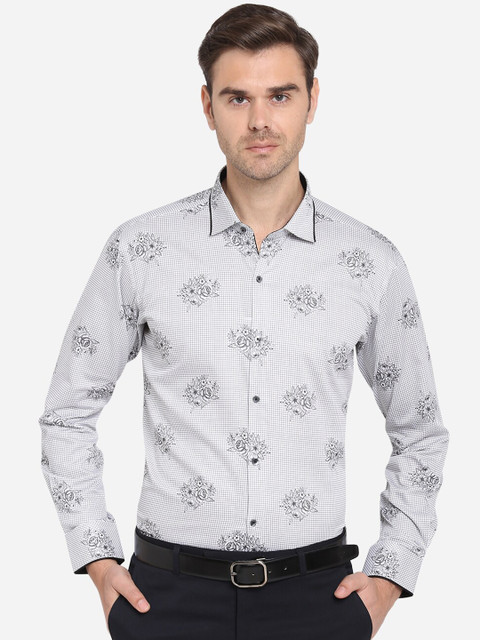

JB STUDIO Men Off-White & Black Slim Fit Printed Formal Shirt