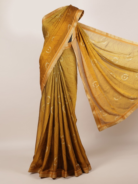 

Pothys Olive Green Printed Poly Georgette Saree