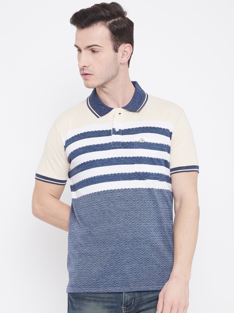 

Duke Men Blue Striped Polo Collar T-shirt