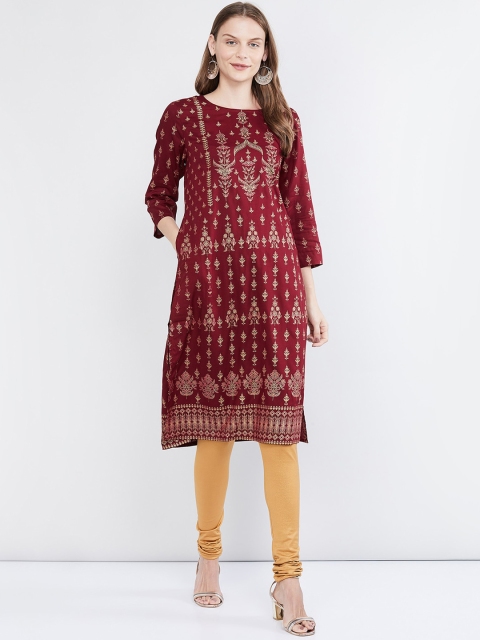 

max Women Red Printed Straight Kurta