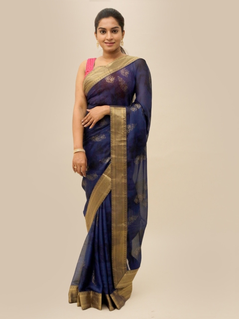 

Pothys Blue Solid Poly Georgette Saree