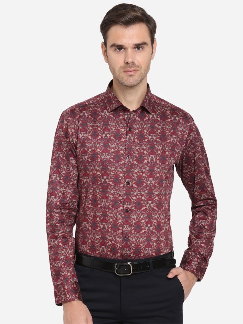 

JB STUDIO Men Maroon & Beige Slim Fit Printed Formal Shirt