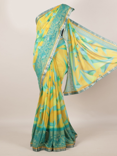 

Pothys Yellow Printed Poly Georgette Saree