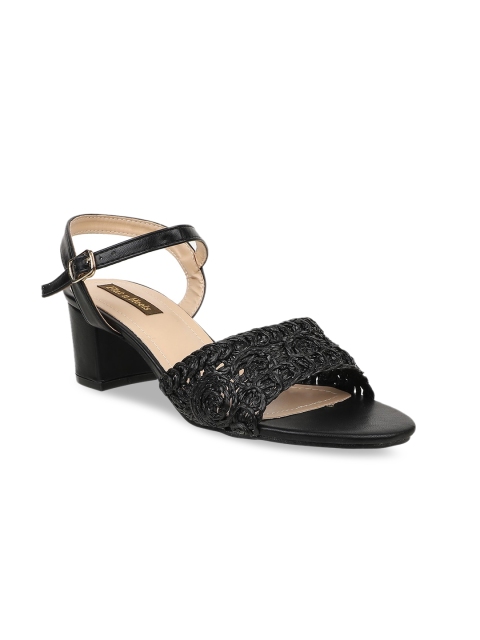 

Flat n Heels Women Black Woven Design Block Heels