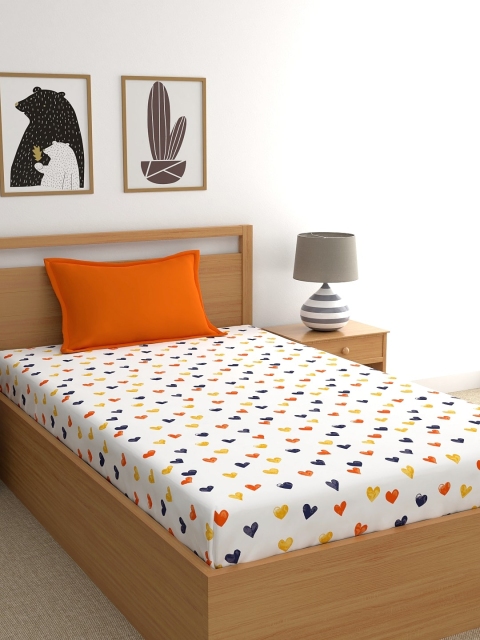 

Dreamscape Orange & White Conversational 144 TC Cotton 1 Single Bedsheet with 1 Pillow Covers