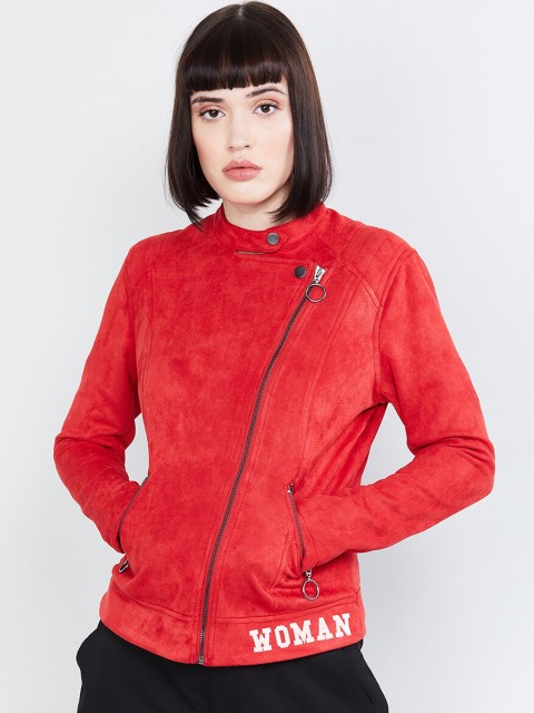 

max Women Red Solid Biker Jacket