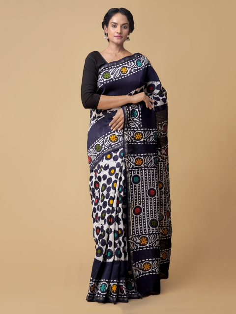 

Unnati Silks Blue Pure Silk Printed Chanderi Saree