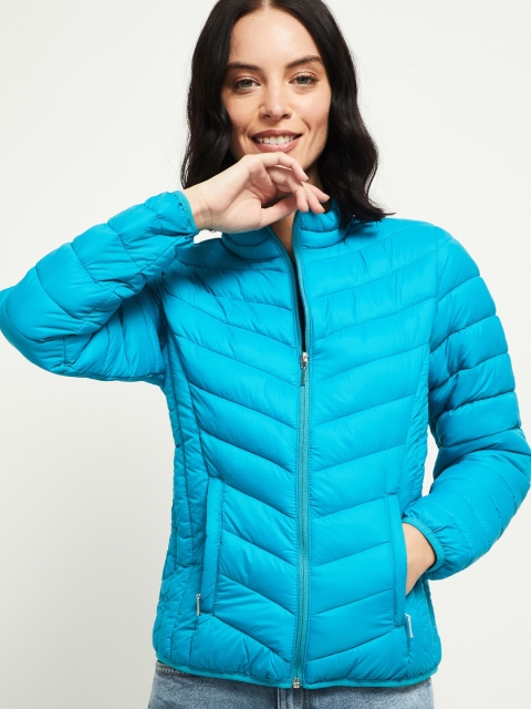 

max Women Blue Solid Puffer Jacket