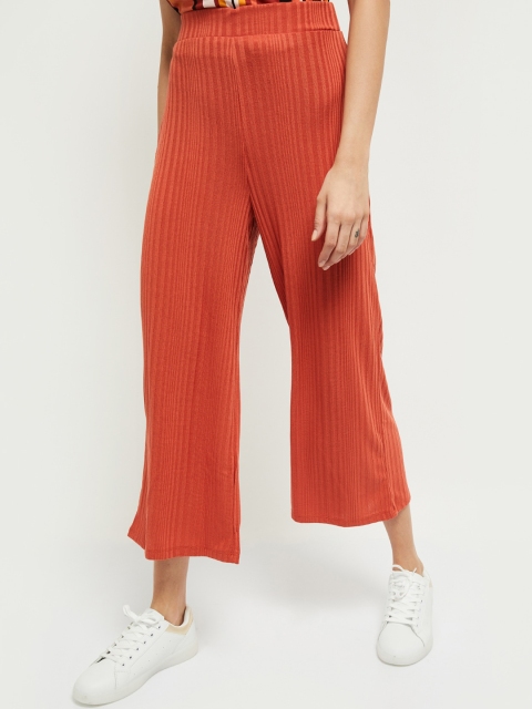 

max Women Rust Orange Self Design Straight Palazzos