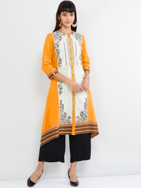 

max Women Mustard Printed A-Line Kurta
