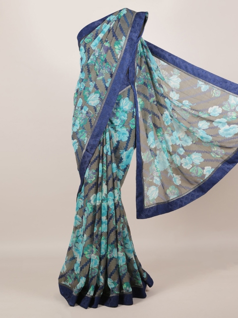

Pothys Blue Printed Poly Georgette Saree