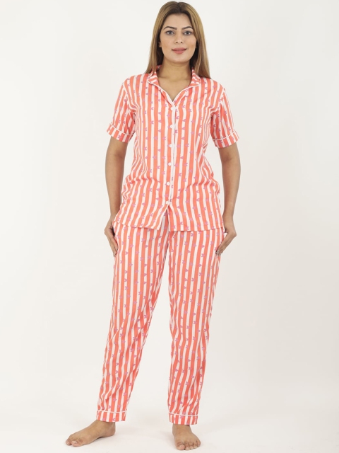 

NEUDIS Women Orange & White Printed Night Suit